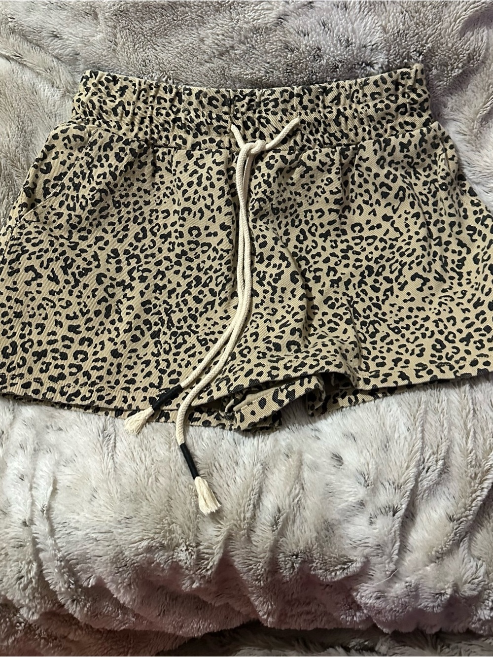 Mustard Seed Beige and Black Leopard Print Athletic Shorts
